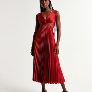 Abercrombie & Fitch Red Pleated Midi Dress